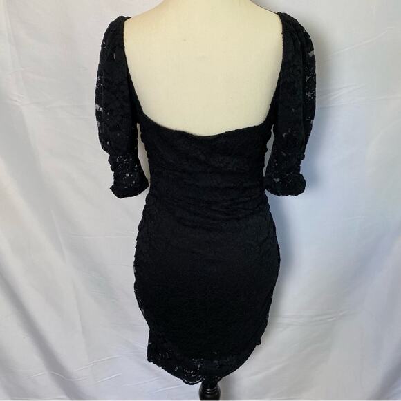 Express Women's Sheath Mini Dress Medium Square Neck Cinched Lace Puff Sleeve - Picture 10 of 12